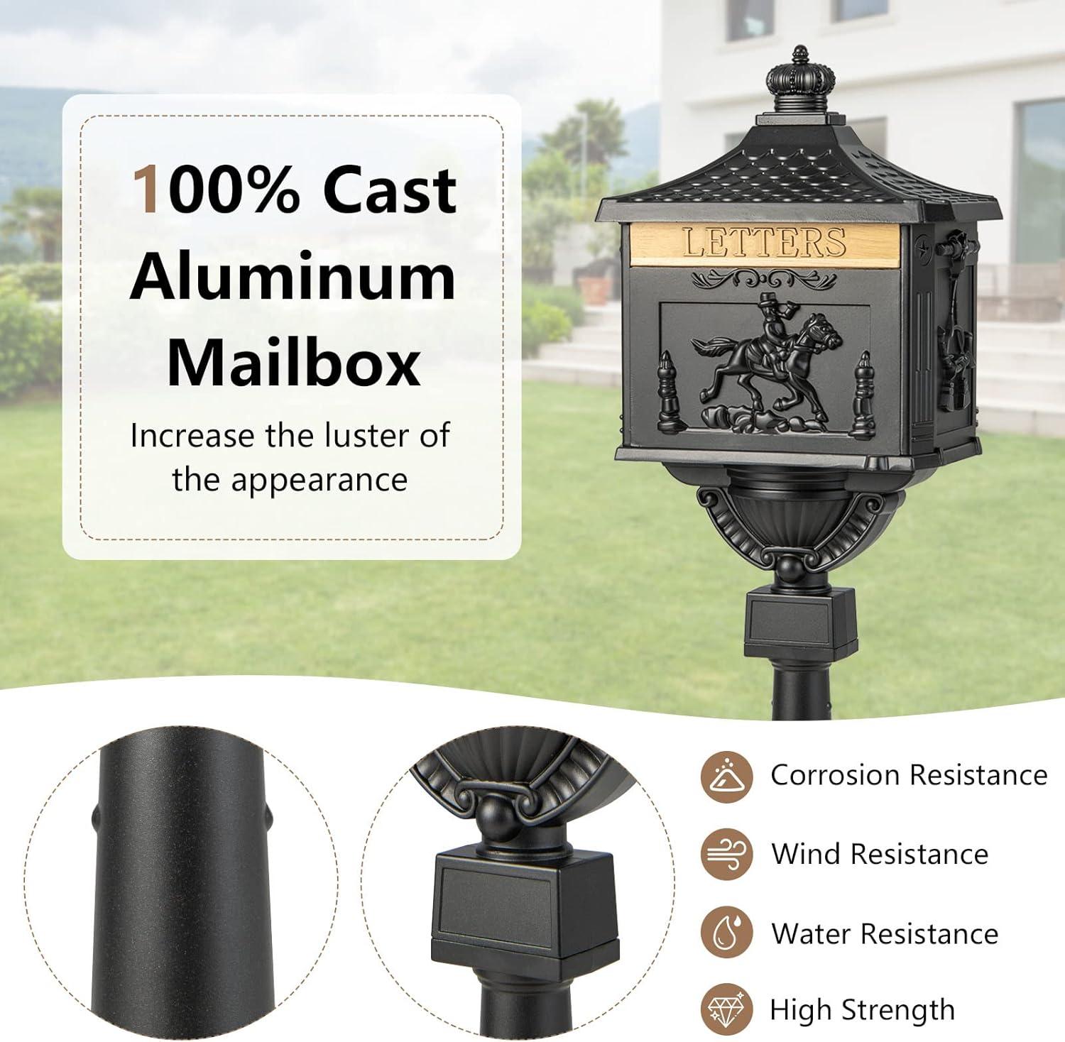 Black Cast Aluminum Lockable Retro Mailbox with Post