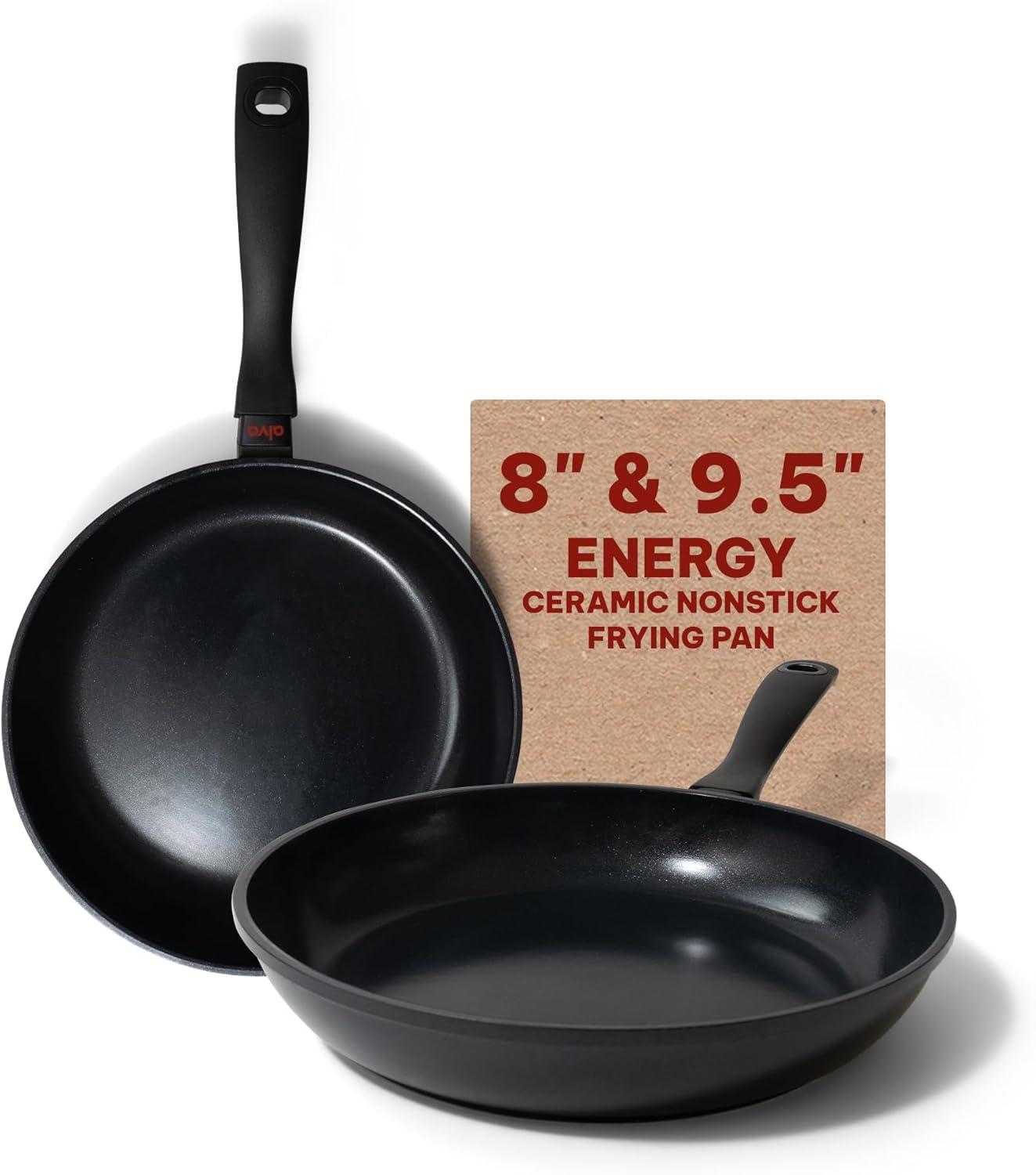 Alva Cookware Energy Nonstick Frying Pan Skillet, Non Toxic, Cast Aluminum, Induction Cookware, Stay Cool Handle, Omelette Pan 8", 9.5"