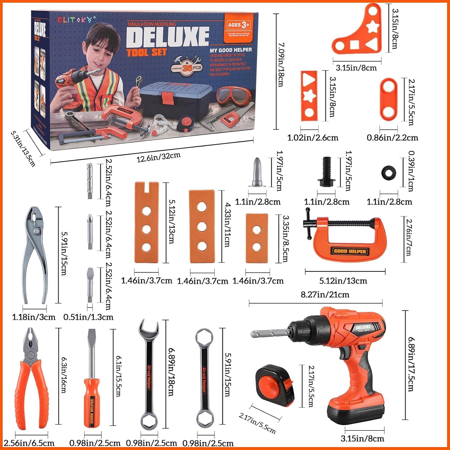 Kids Tool Set - 35 PCS Toddler Tool Set with Tool Box & Electronic Toy Drill, Pretend Play Kids Construction Toy, Toddler Boy Toys, Toy Tools for Kids Ages 3,4,5,6,7,8 Years Old