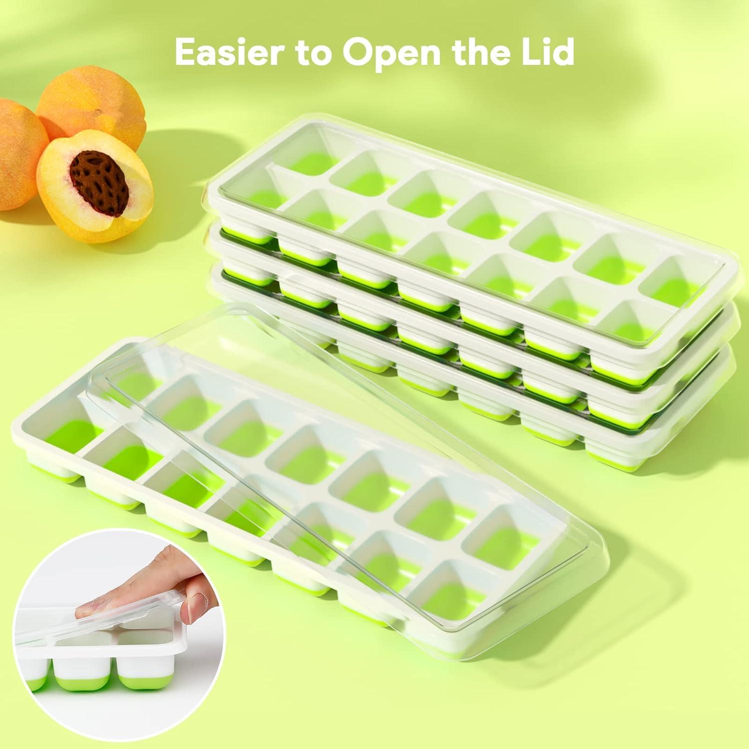 4 Bandejas de Hielo, Silicona con Tapa Extraíble, Bandejas de 14 Hielos Flexibles de Fácil Liberación, Moldes de Hielo Duraderos, Fundas Apilables y Extraíbles para Cócteles, Congeladores y Cervezas