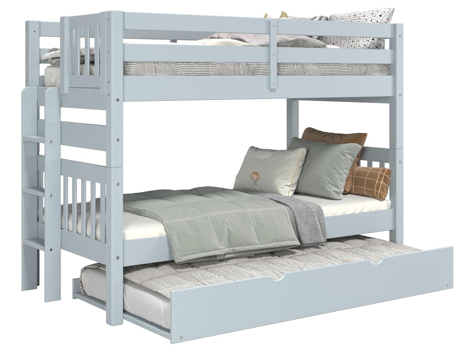 Bedz King Bunk Beds Twin over Twin Mission Style with End Ladder and a Twin Trundle, White
