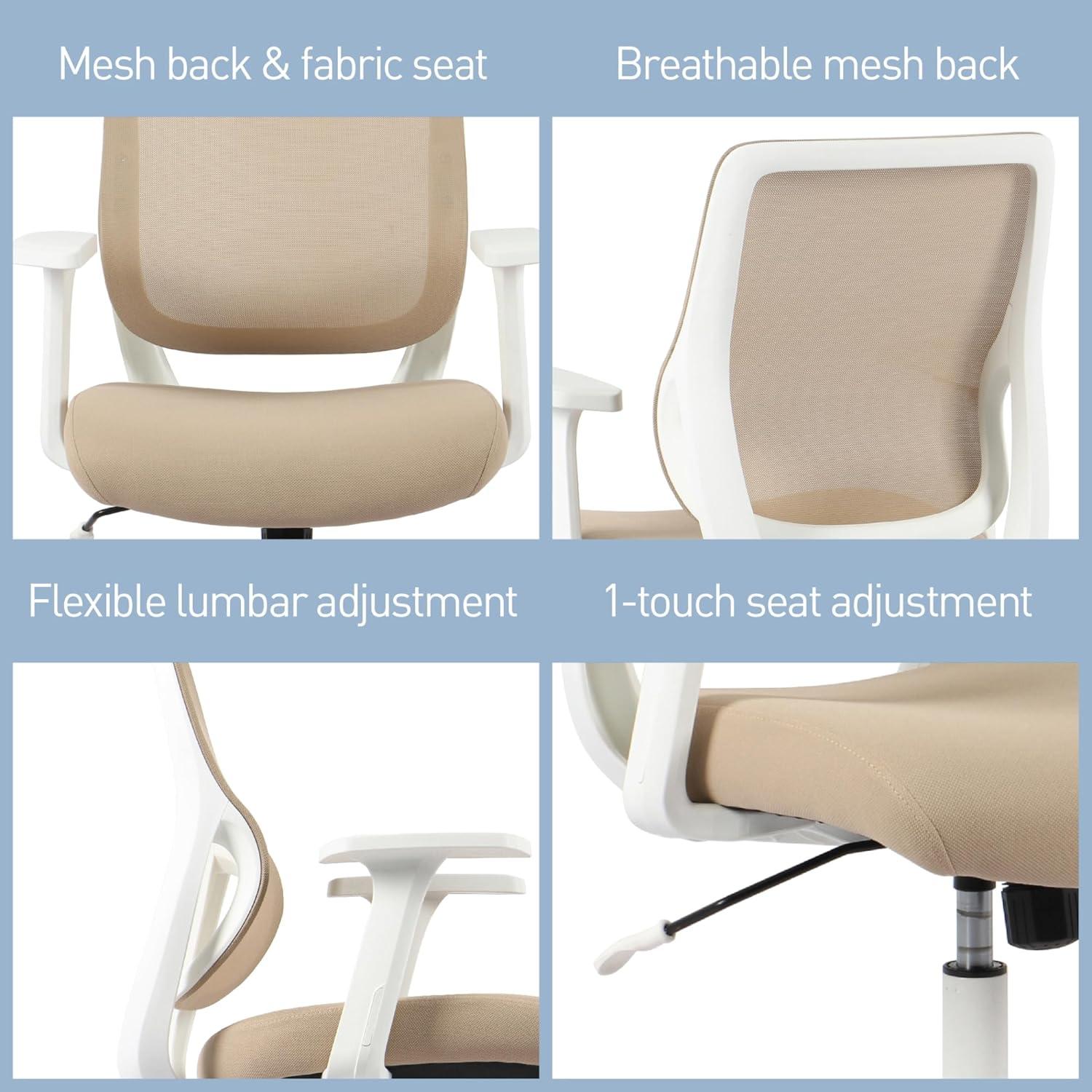 Oatmeal and White Mesh Fabric Low-Back Task Chair