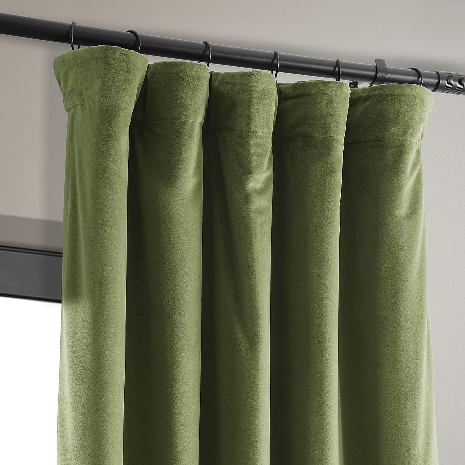 Half Price Drapes Signature Basque Green Velvet Blackout Curtains For Bedroom(1 Panel), 50WX 96L