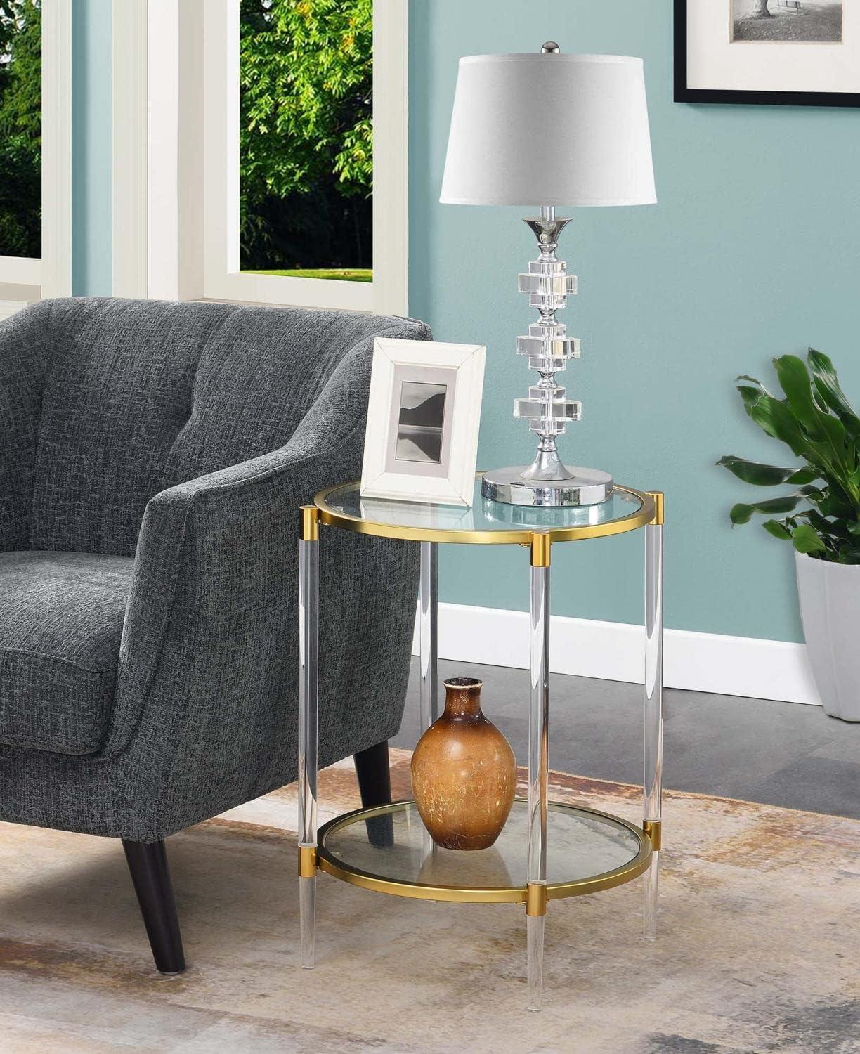 Convenience Concepts Royal Crest Acrylic Clear Glass End Table with Gold Frame