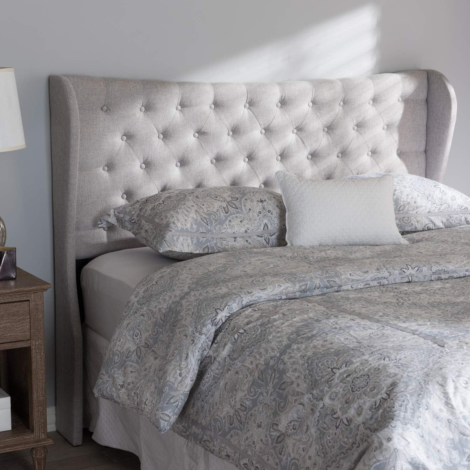 King Cadence Modern and Contemporary Fabric Button Tufted Winged Headboard Gray - Baxton Studio