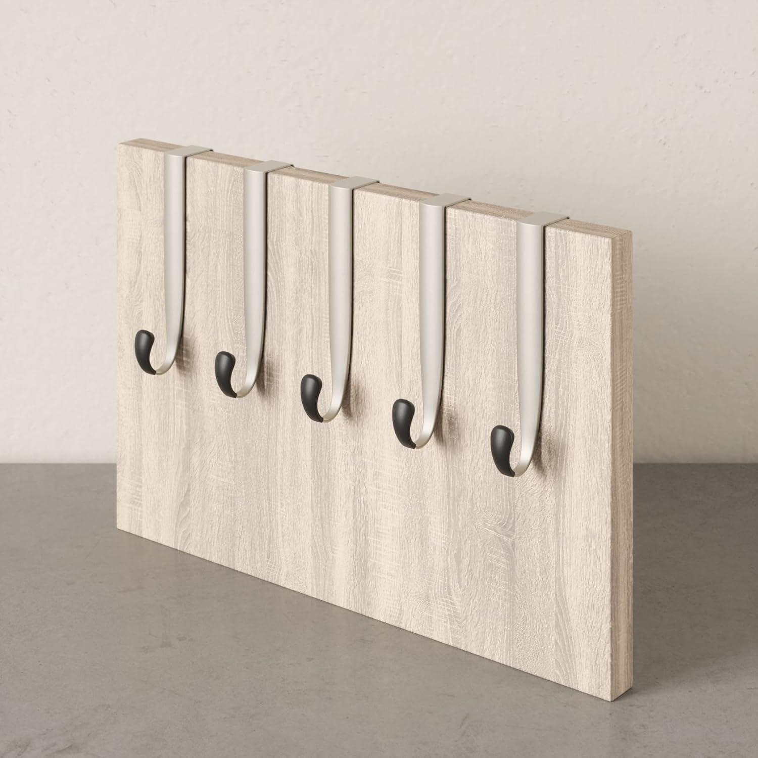 Sleek Nickel Finish Over-the-Door 5-Hook Rack with Protective Rubber