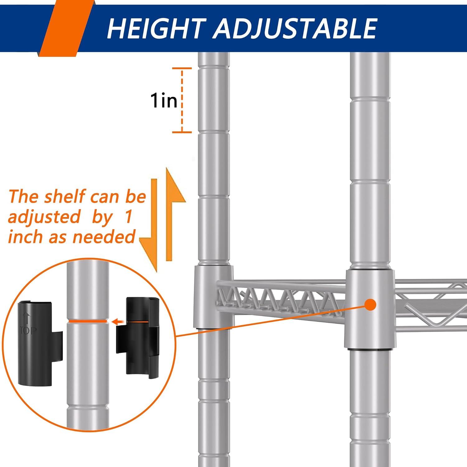 Silver Adjustable 5-Tier Metal Wire Shelving Unit