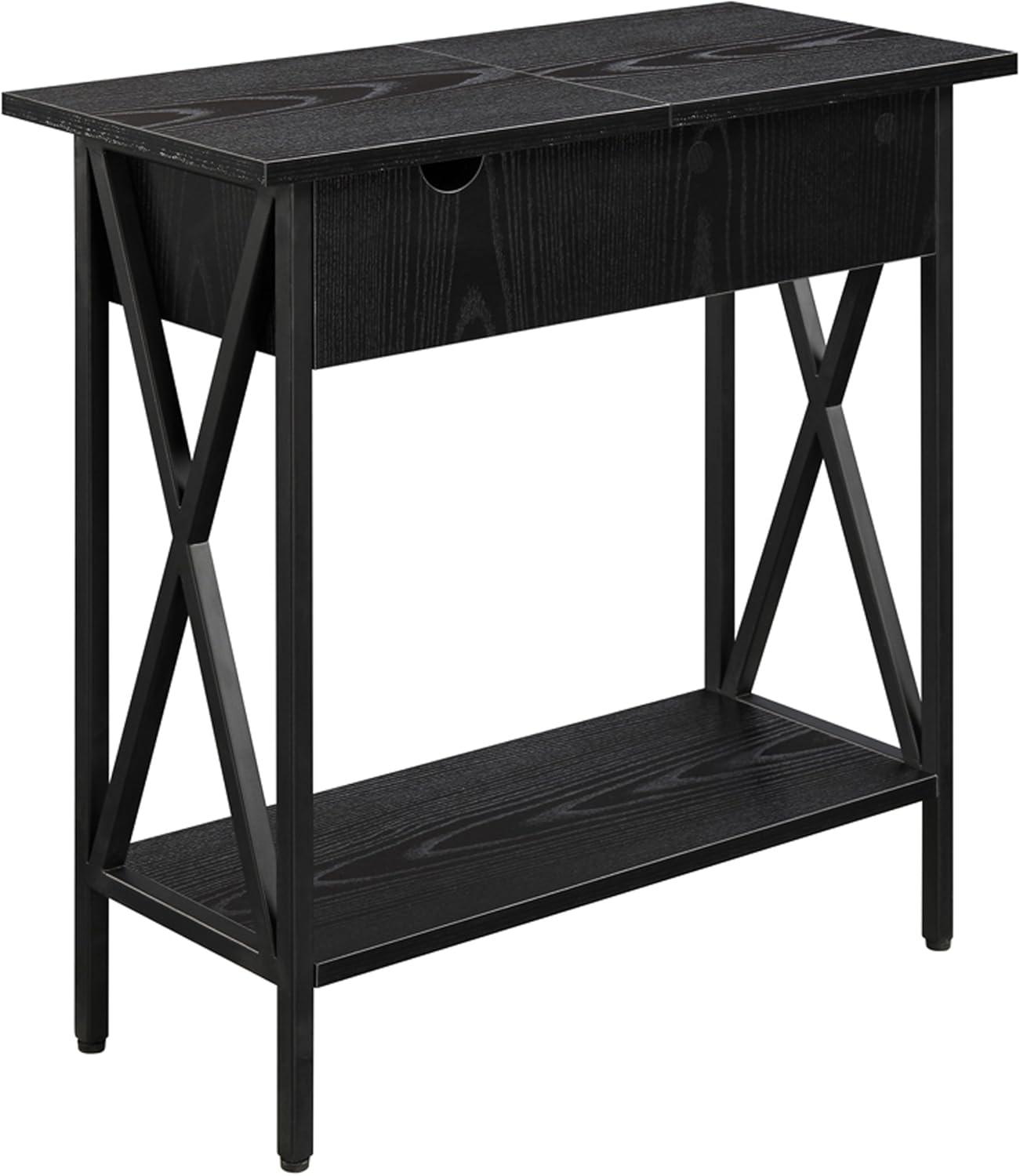 Tucson Black Wood and Metal Flip-Top End Table with Charging Station