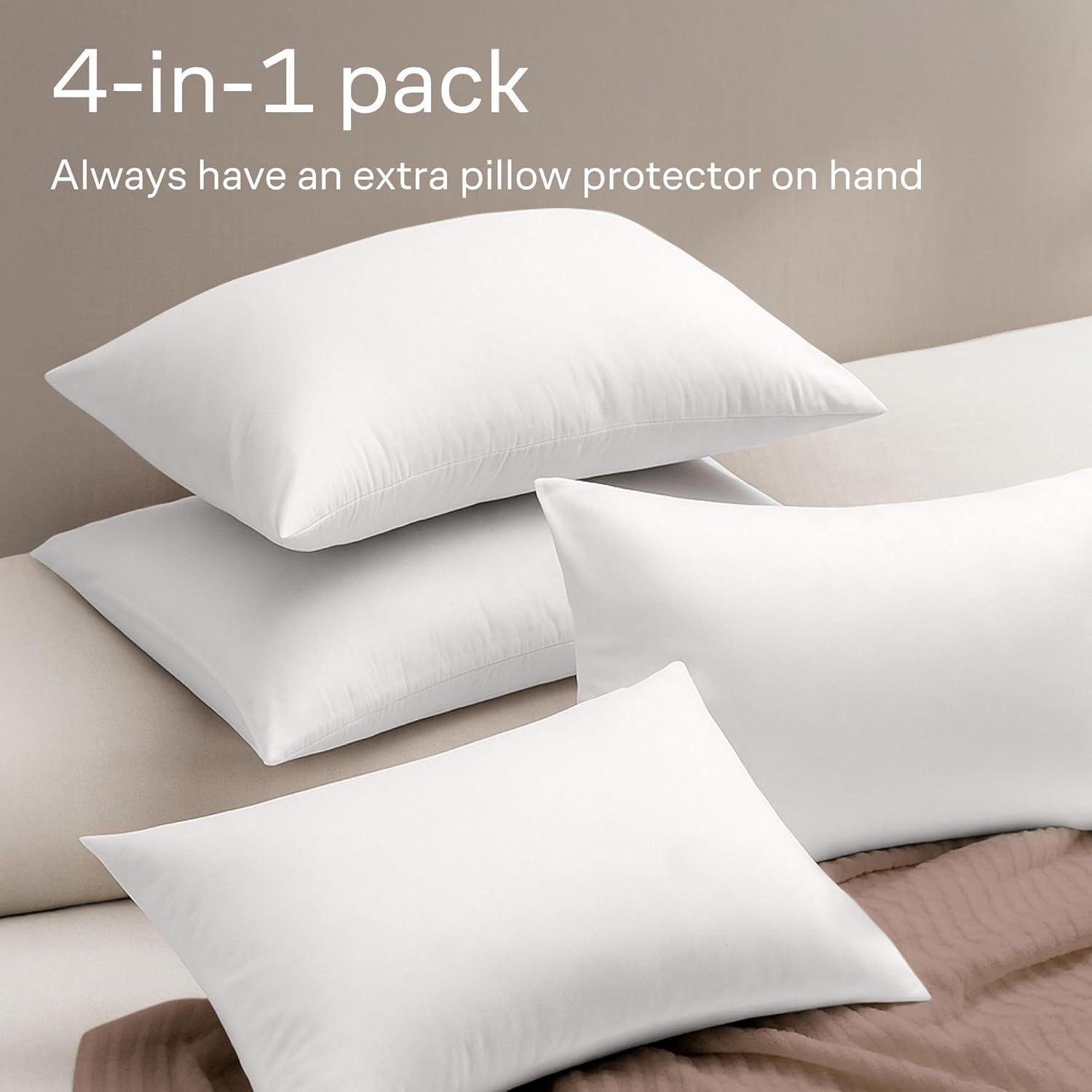 Ultra Soft Pillow Protectors with Zipper King Size - Set of 4 Breathable Pillow Covers - 100% Protection Against Stains, Dust & Dirt - Machine Washable (White)