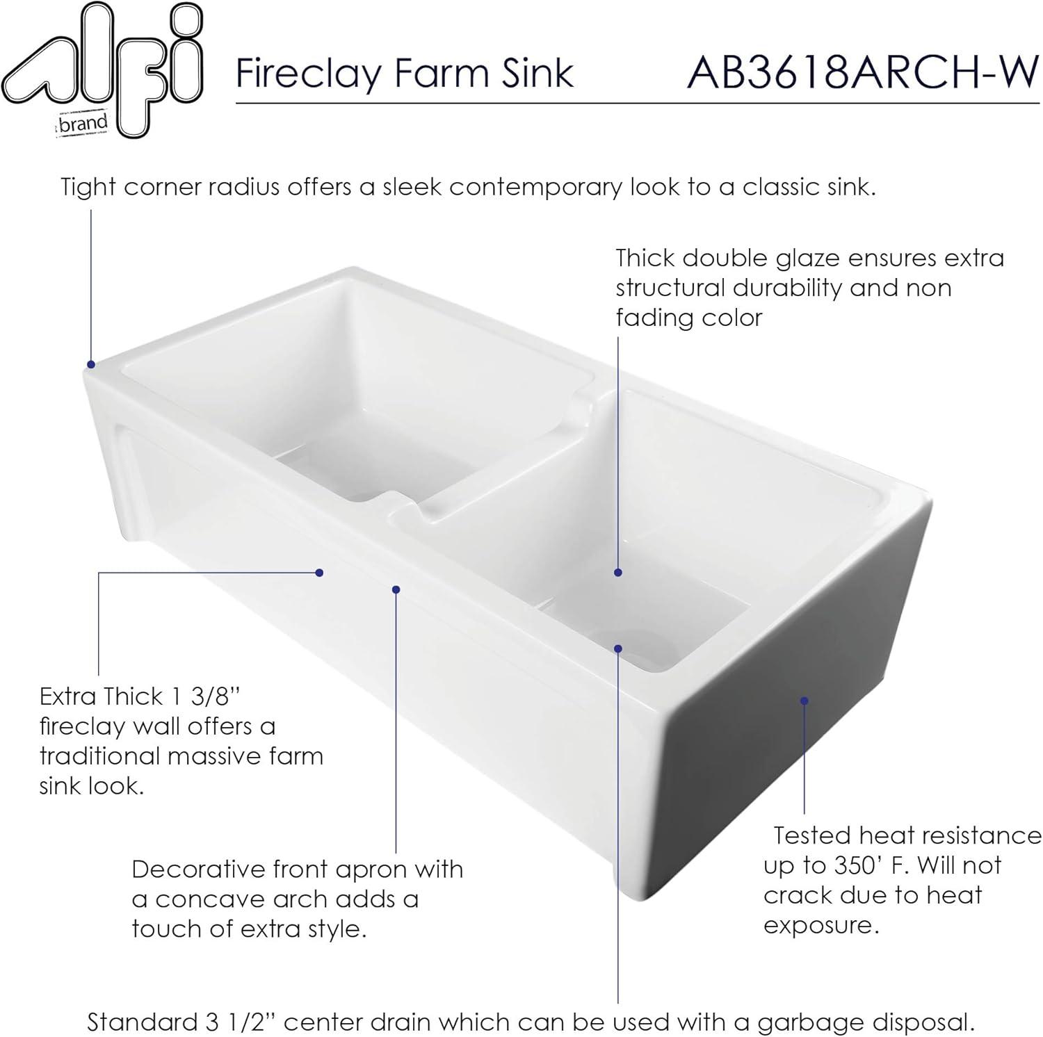 36'' L Farmhouse / Apron Double Bowl Fireclay Kitchen Sink