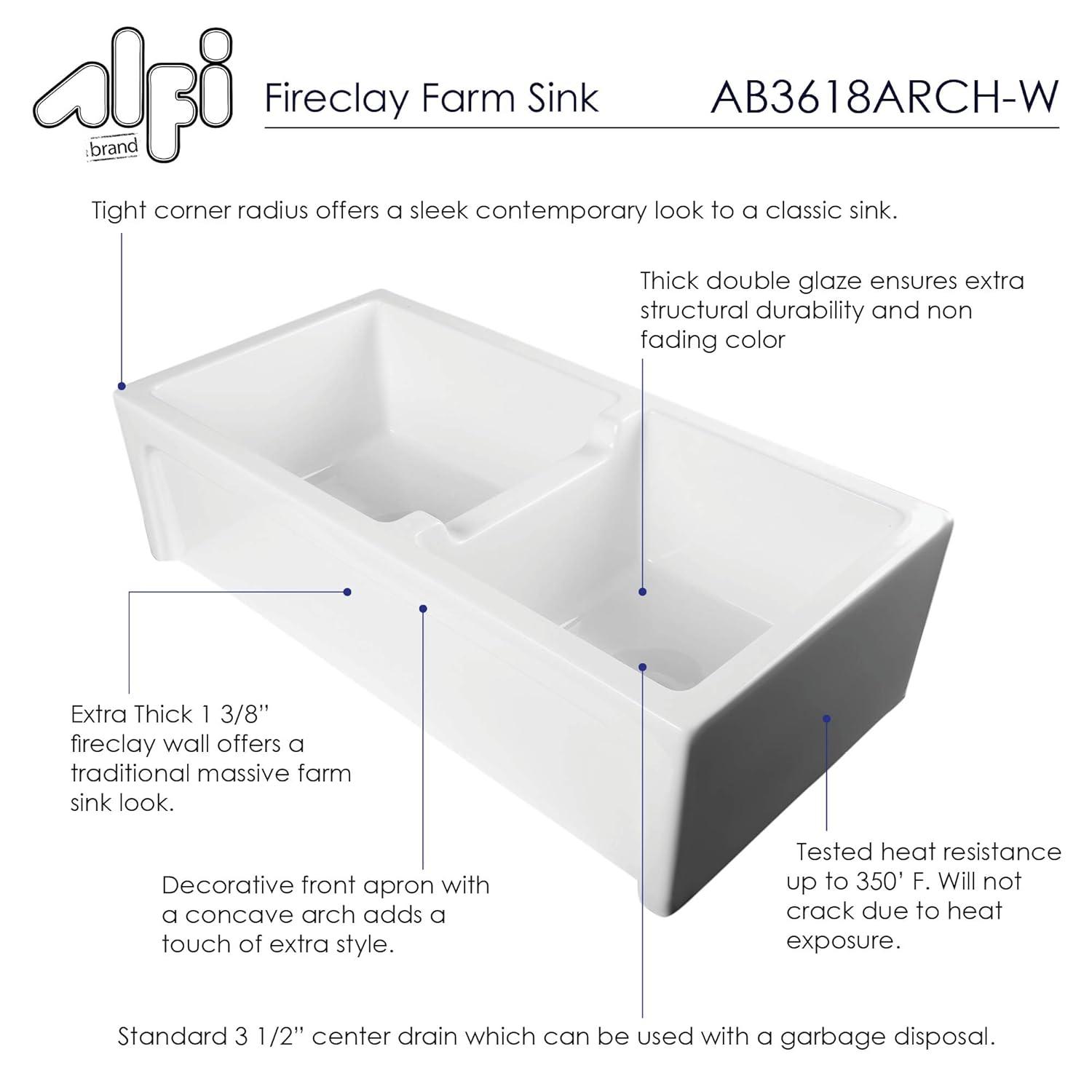 36'' L Farmhouse / Apron Double Bowl Fireclay Kitchen Sink