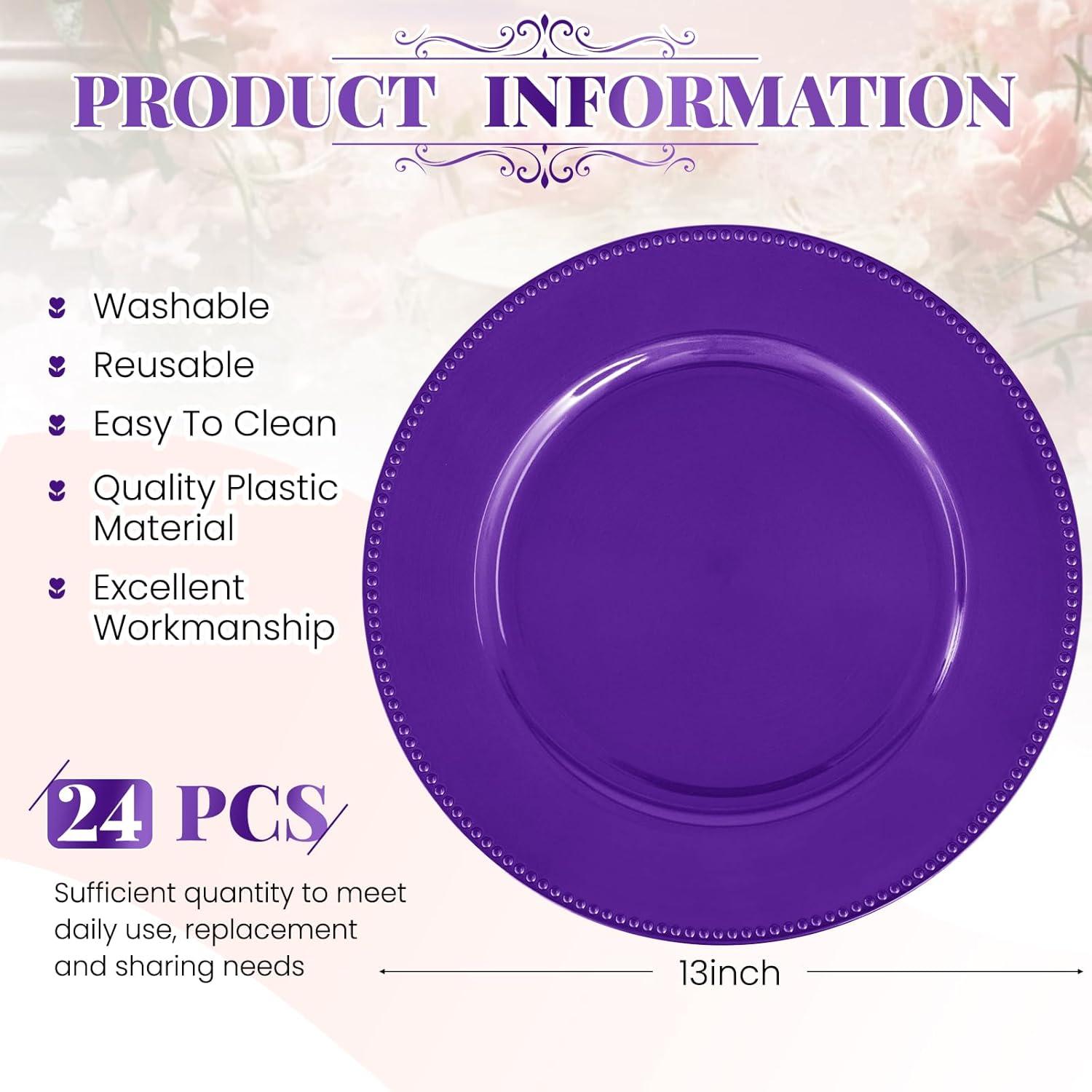 Efavormart 24 pcs 13" Purple Round Charger Plates Dinner Chargers for Tabletop Decor Holiday Wedding Catering Event Decoration
