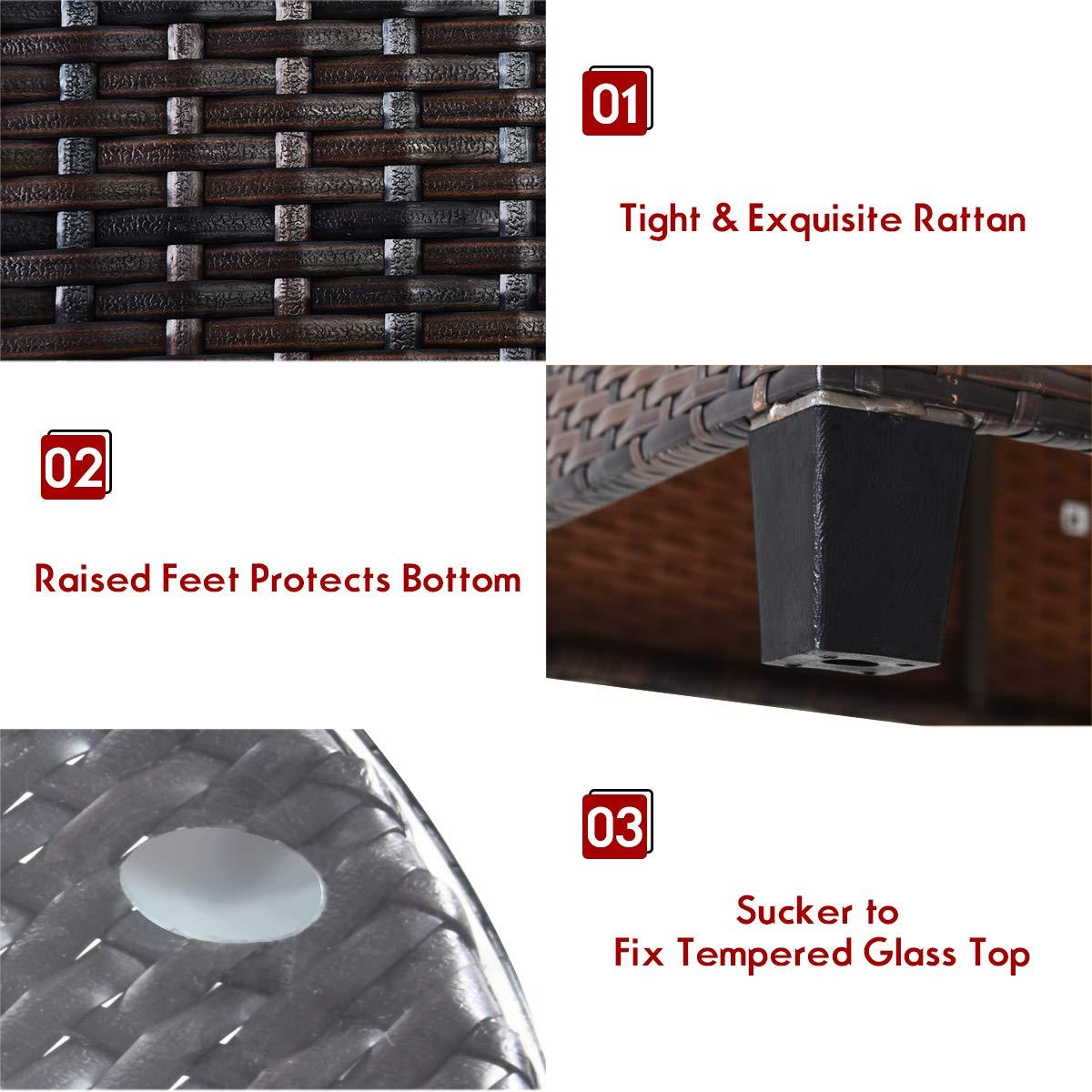 Costway 4PCS Outdoor Patio Rattan Furniture Set Cushioned Sofa Table Red