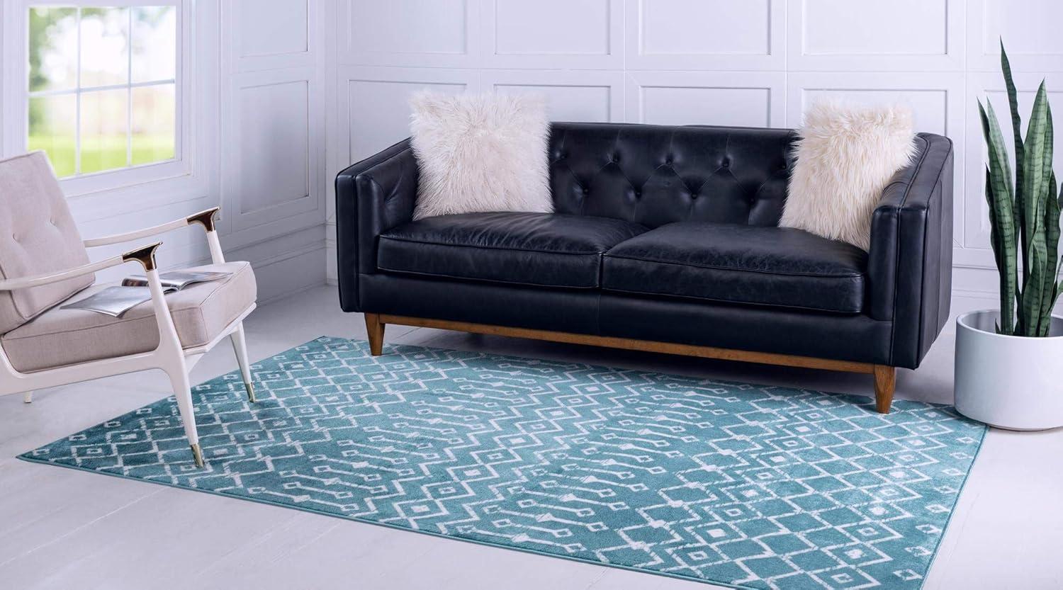 Unique Loom 6' 1 x 9' 0 Rectangle Moroccan Trellis Turquoise Area Rug
