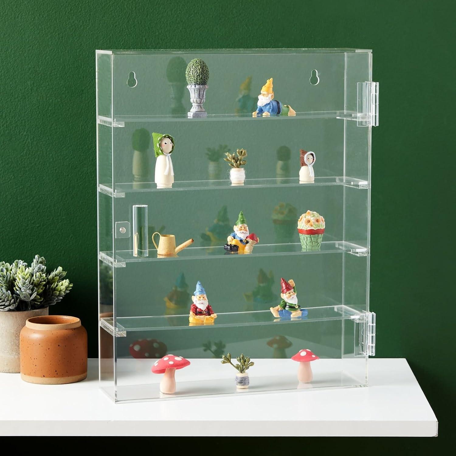 Juvale 5-Tier Acrylic Display Case for Collectibles, Mini Action Figures and Rocks - Wall Mountable Collection Cabinet (Clear)