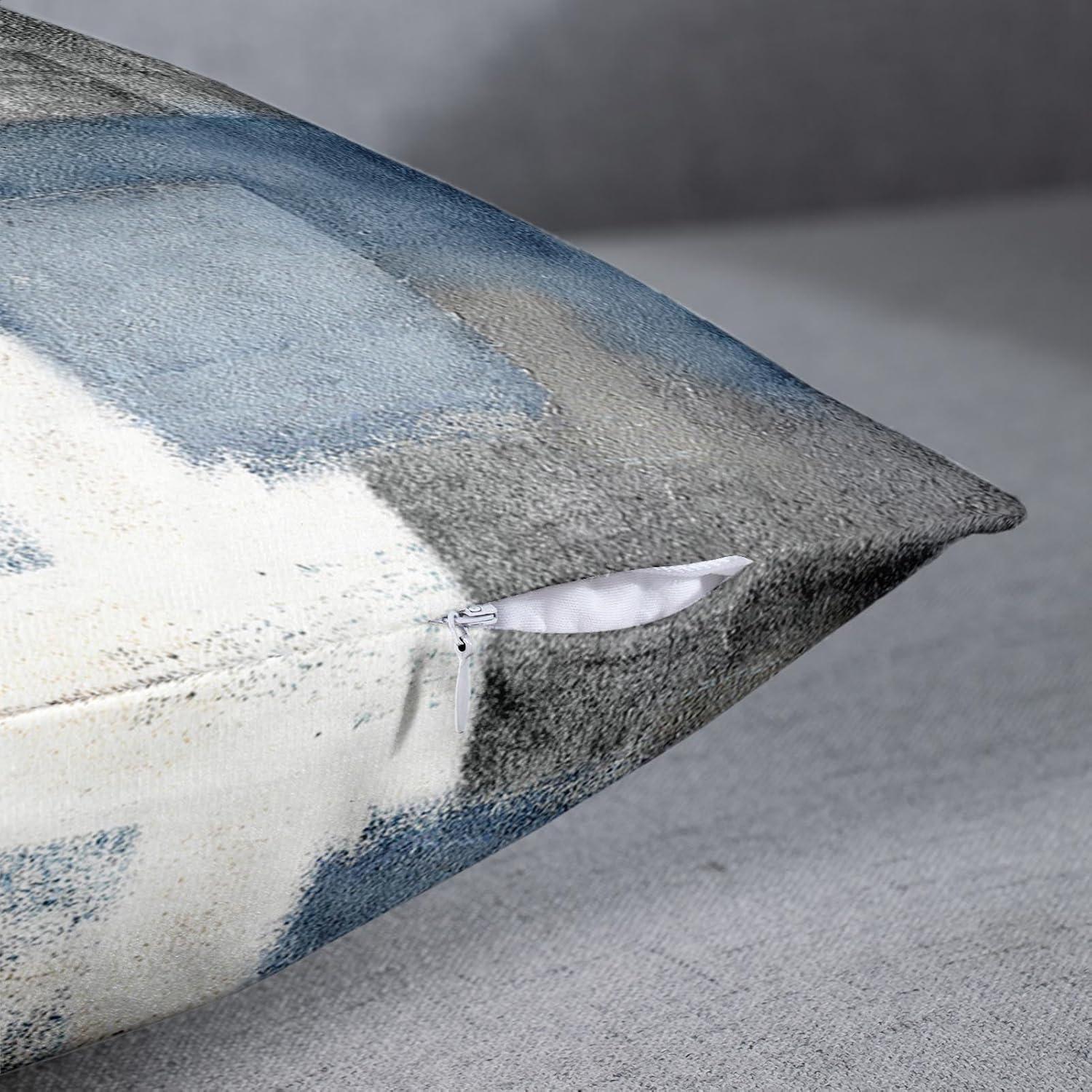 Modern Abstract Blue and Gray Polyester Throw Pillow Covers, 20x20 Inches, Set of 2