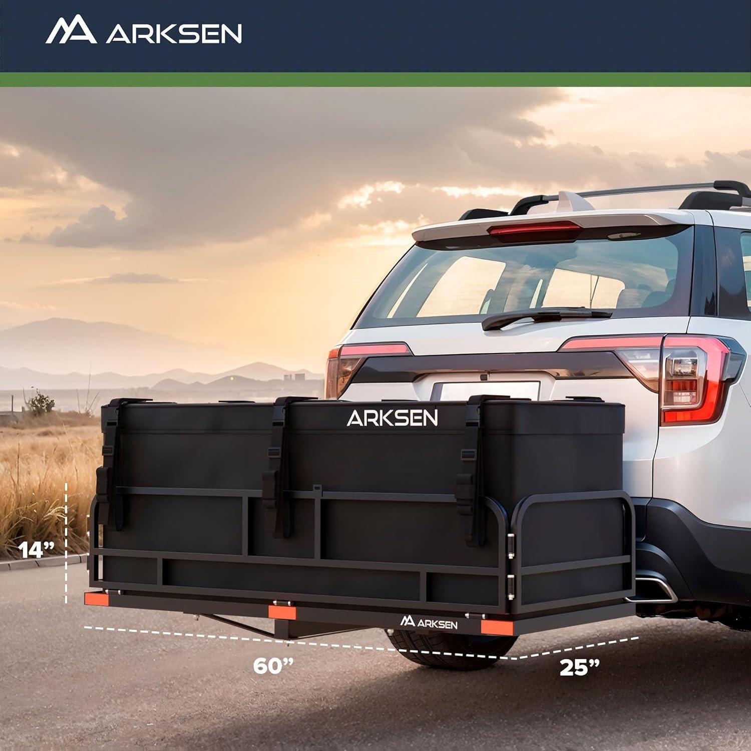 Arksen 60" Cargo Hauler Carrier Hitch Mounted Luggage Basket with Cargo Bag Combo