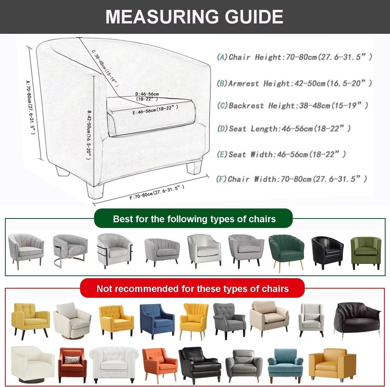 NILUOH Club Chair Slipcover, Tub Chair Cover, Stretch Armchair Covers, Sofa Cover Furniture Protector for Living Room (Grey)