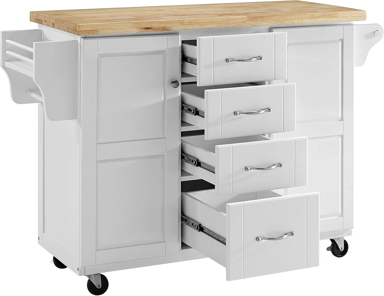 Elliott White and Natural Wood Kitchen Cart with Storage and Spice Rack