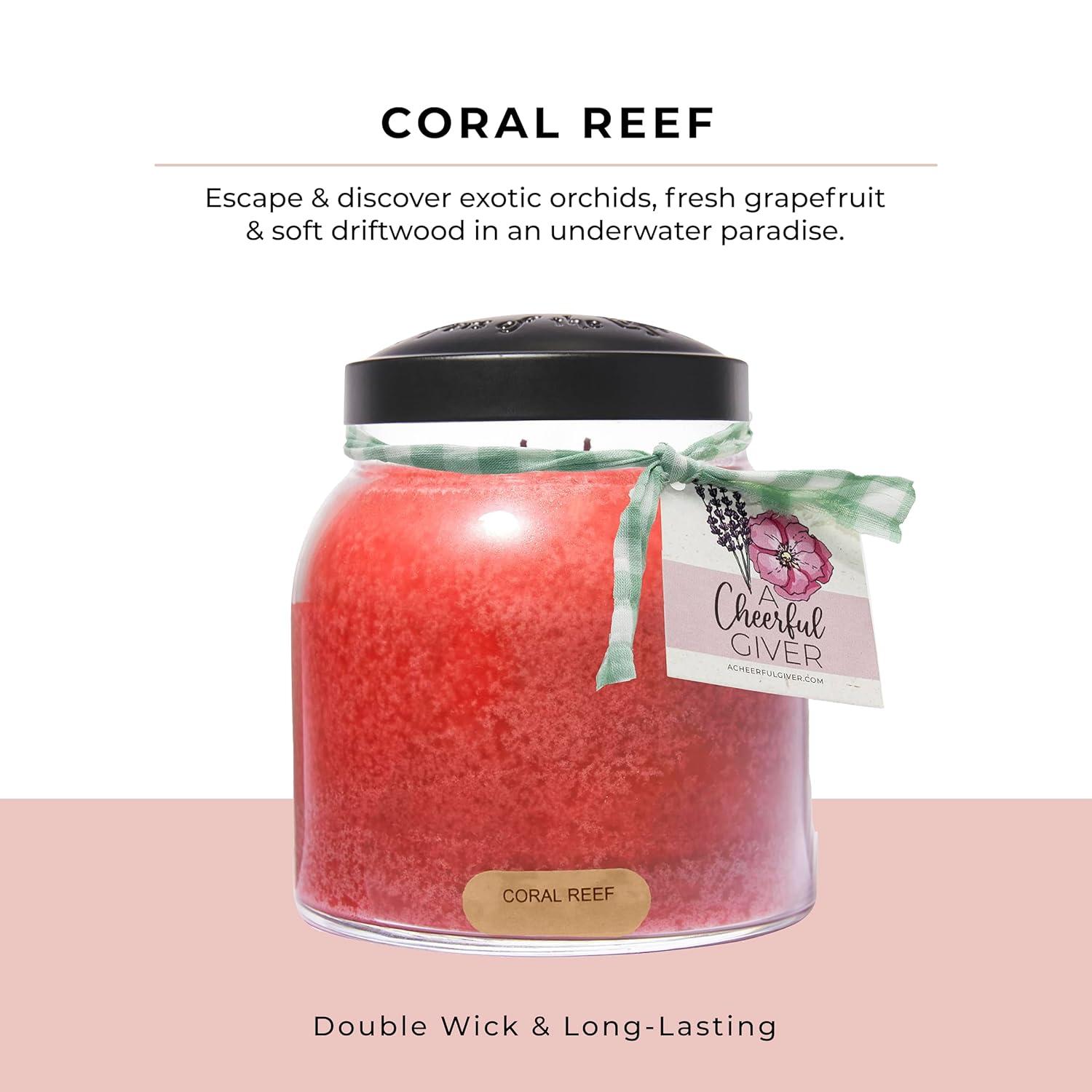 A Cheerful Giver - Coral Reef - 34oz Papa Scented Candle Jar with Lid - Keepers of The Light - 155 Hours of Burn Time, Gift Candle, Red