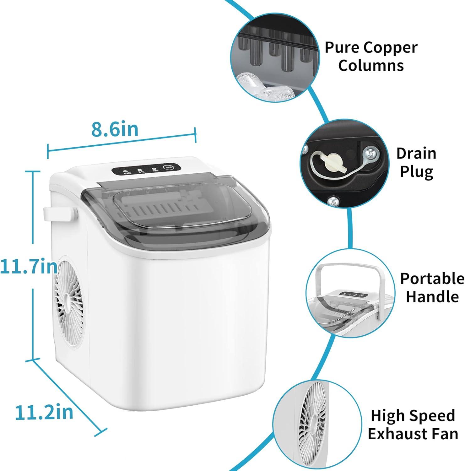 Compact White Portable Countertop Ice Maker with Self-Cleaning