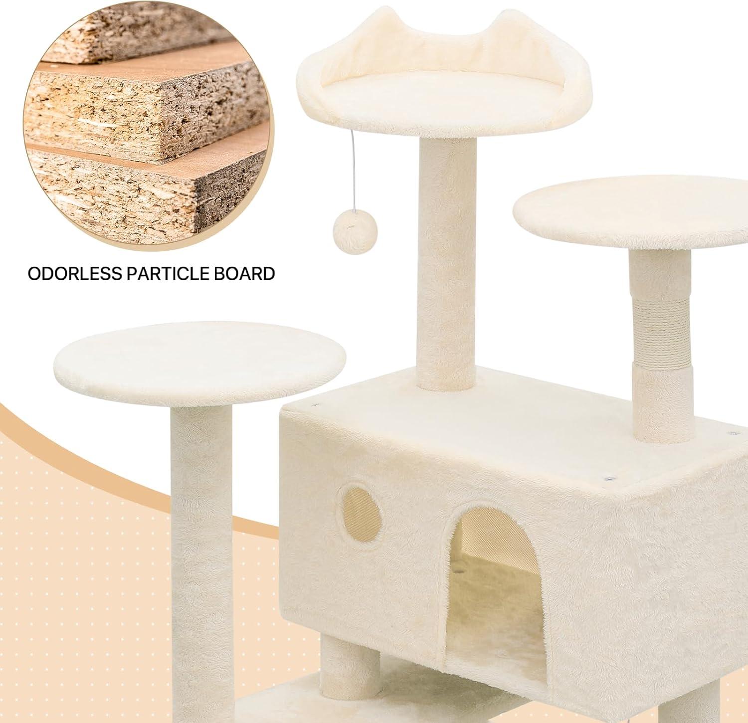 MoNiBloom Cat Tree Houses for Indoors, Multi-Level Cat Tree Tower, 70" Height（Beige）