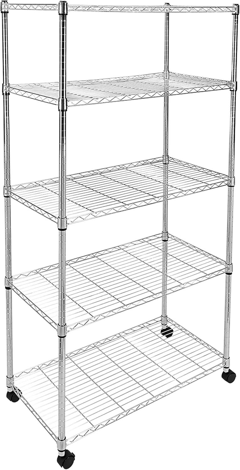 YSSOA Heavy Duty 5-Shelf Storage Shelves, 1750Lb Loading Capacity, 35.43" W x 17.72" D x 70.87" H Adjustable Shelving Unit with Wheels, Chrome, 1 Pack