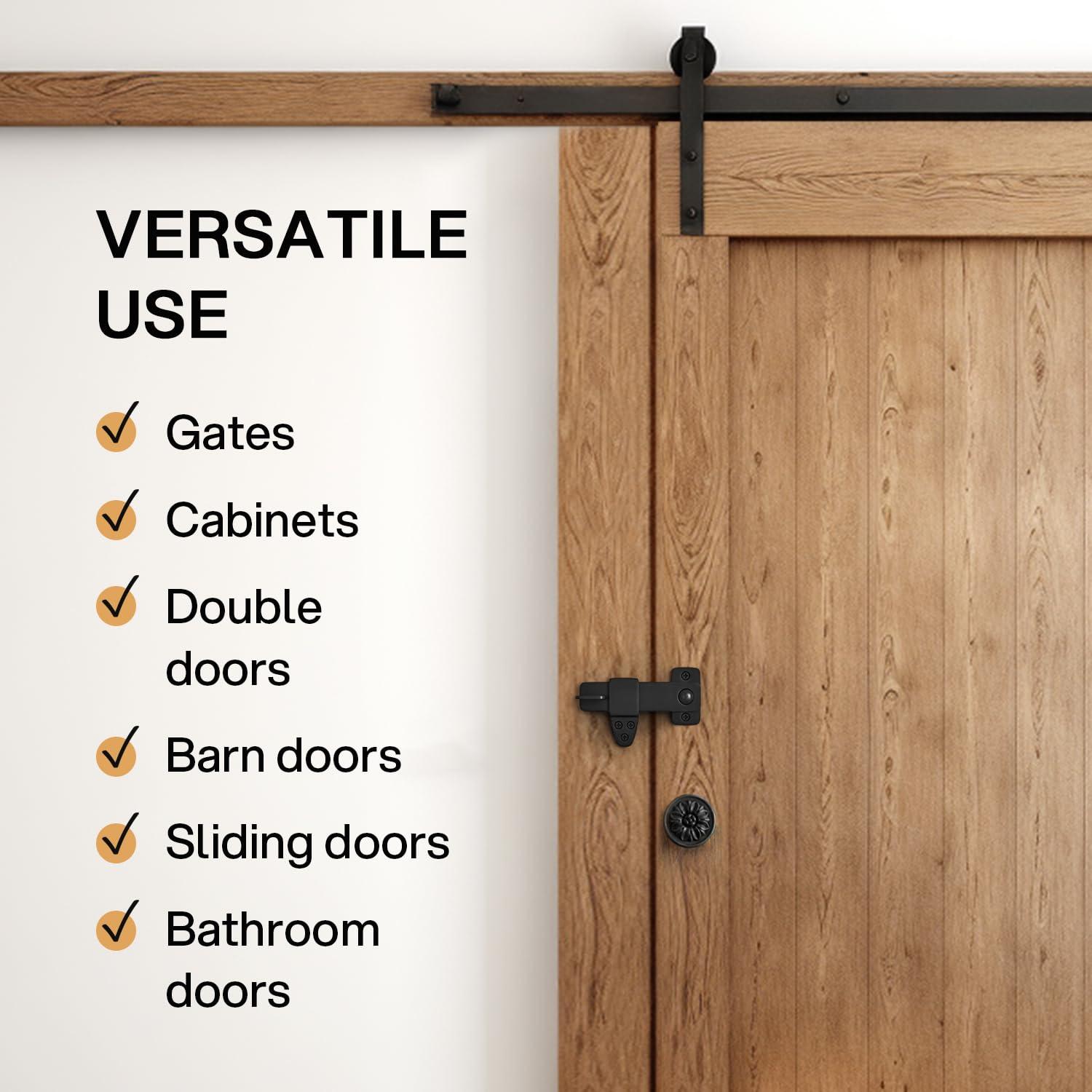 Barn Door Latch - Shed Door Latch - Sliding Barn Door Latches and Catches - Barn Door Lock - Black Wrought Iron Rustic Flip Latch Hardware Kit for Double Doors, Garden Gate, Cabinet, Bar, Pantry C62