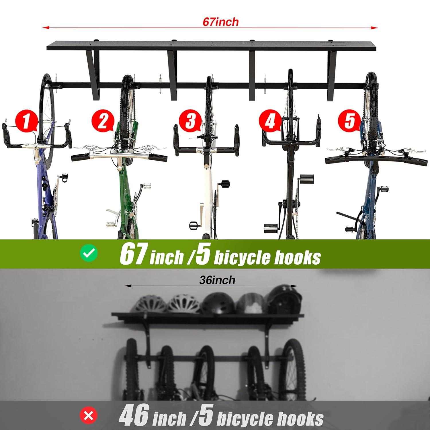 Bike Storage Rack with Shelf, Bike Wall Mount Garage Stand, Bike Hanger Storage Bicycles Hanger Hooks Bike Hooks for Garage Organizer