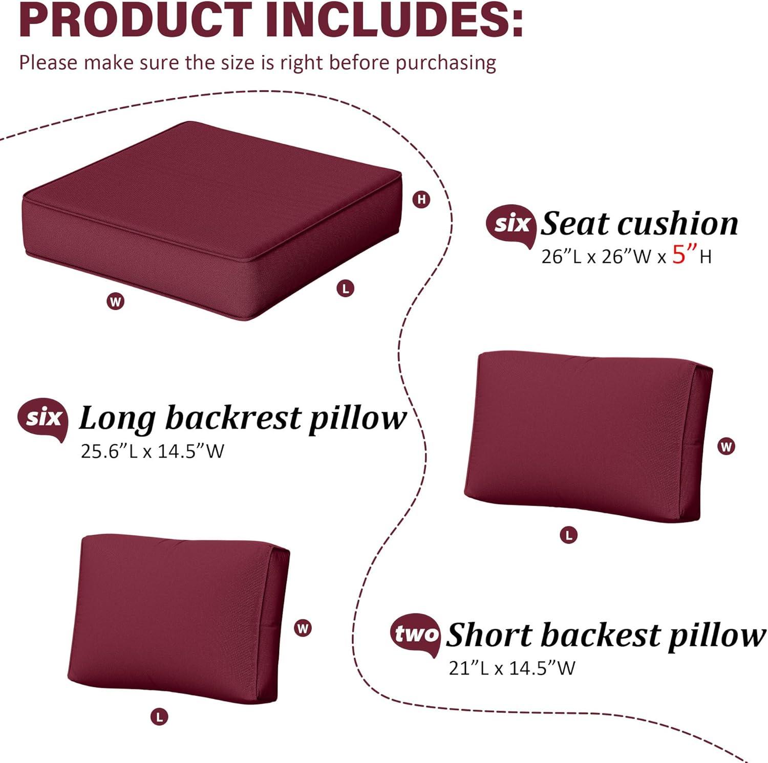 Kimunuk 14 Piece Outdoor Furniture Replacement Cushions, 5" Foam Foam High-Density, Fits 6-Seat Sectional Rattan Conversation Set, Patio Water-Resistant Sofa Cushions, Light Grey