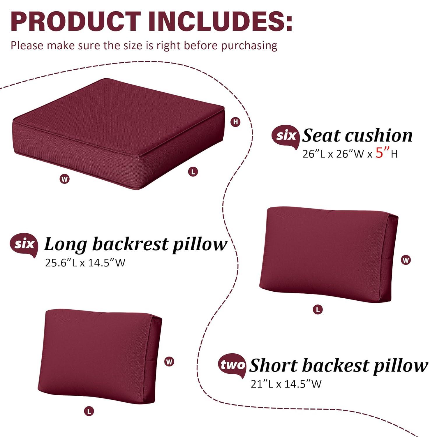 Kimunuk 14 Piece Outdoor Furniture Replacement Cushions, 5" Foam Foam High-Density, Fits 6-Seat Sectional Rattan Conversation Set, Patio Water-Resistant Sofa Cushions, Light Grey