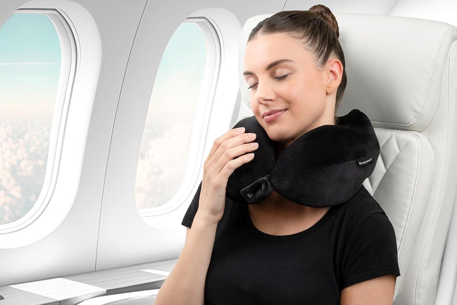 Brookstone Travel Neck Pillow - Contoured Head Memory Foam Neck Support Pillow for Travelling