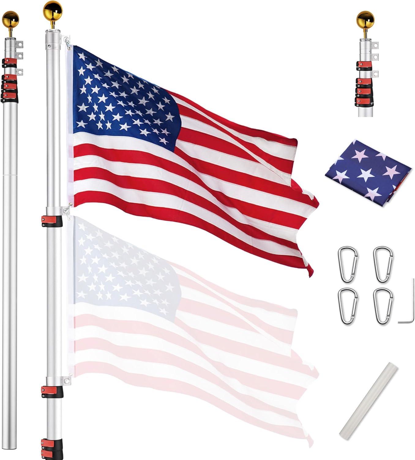 Yescom 25 ft Telescopic Lightweight Aluminum Flag Pole Kit