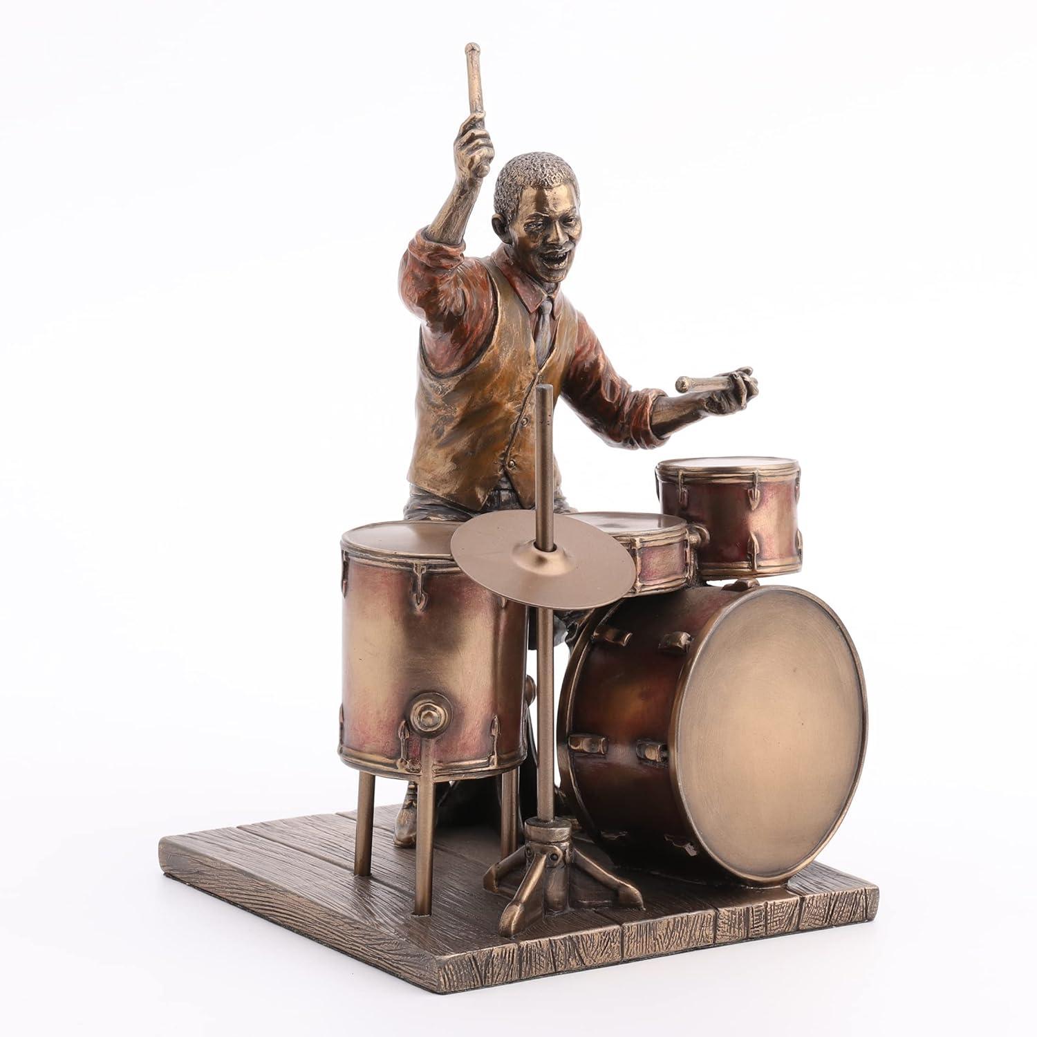 Veronese Design 8.1 Inch African American Male Jazz Band Drummer Bronze Finish Statue