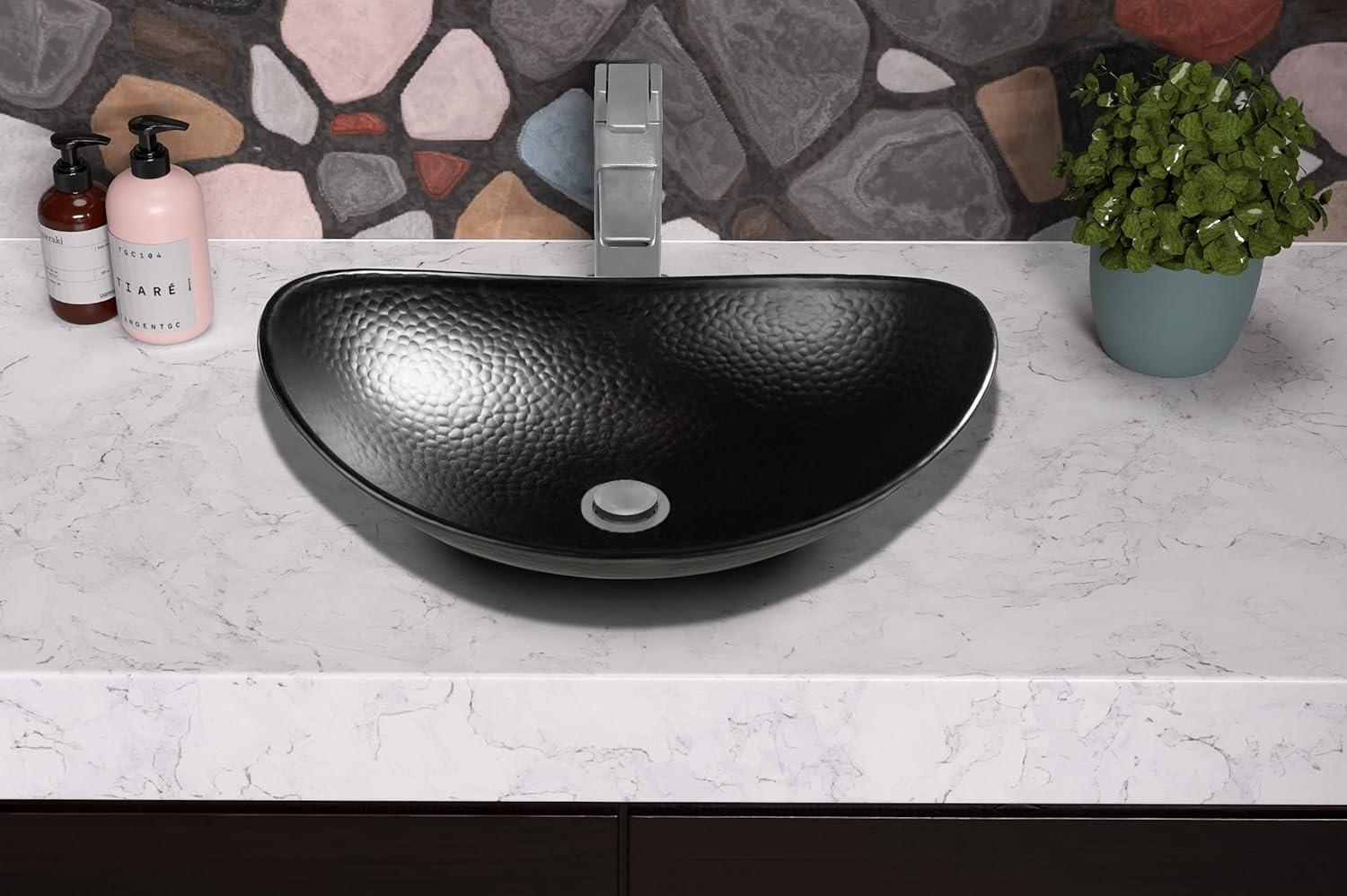 Monarch Abode Matte Black Hand Hammered Harbor Bathroom Vessel Sink, 19 inches