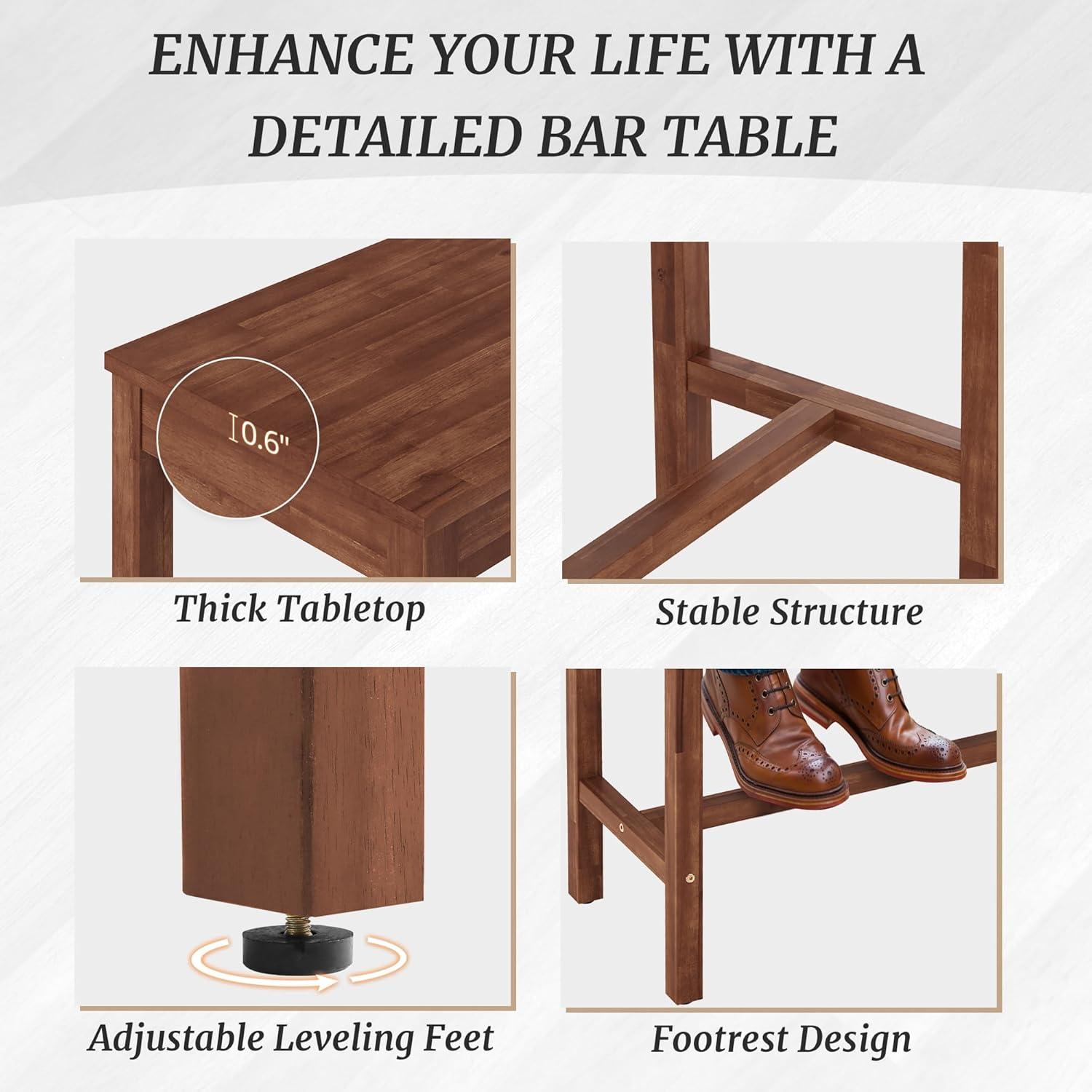 38" Teak Brown Acacia Wood Counter Height Bar Table