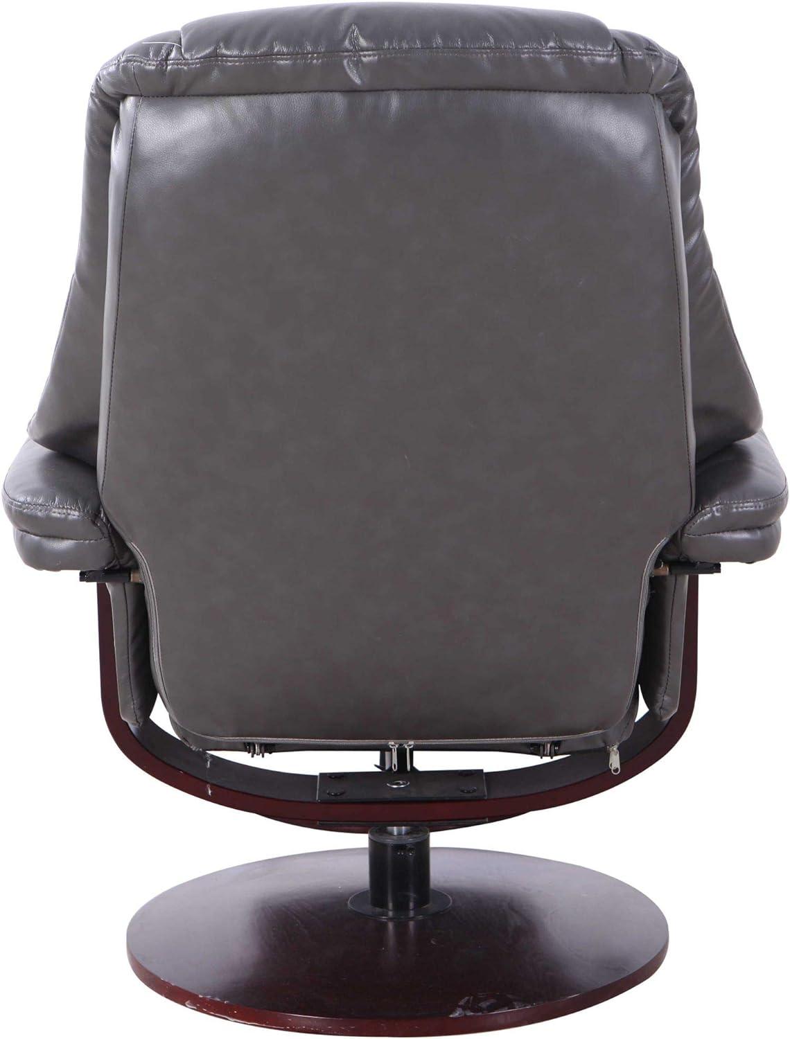 Transitional Charcoal Leather Swivel Recliner with Wood Accents