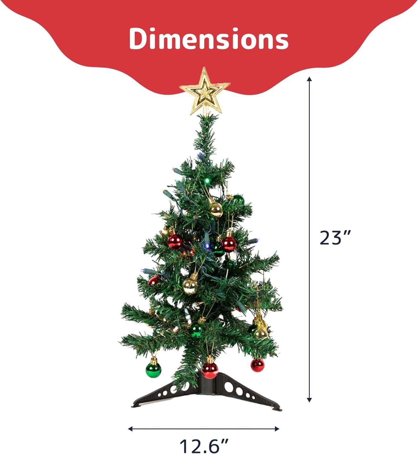 Prextex 23'' DIY Tabletop Mini Christmas Tree with Multi-Color LED Lights, Green