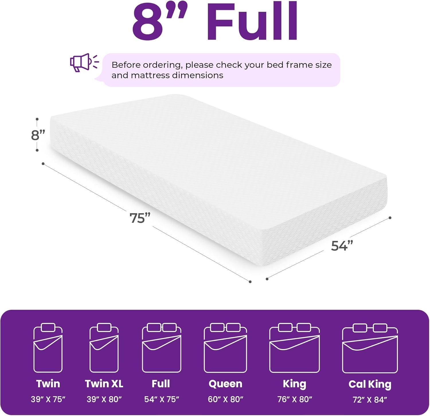 GAESTE 8 Full Size Memory Foam Mattress, Cooling Gel, Medium Firm Support, Pressure Relief, Breathable Cover, Mattress in a Box, Adult and Child