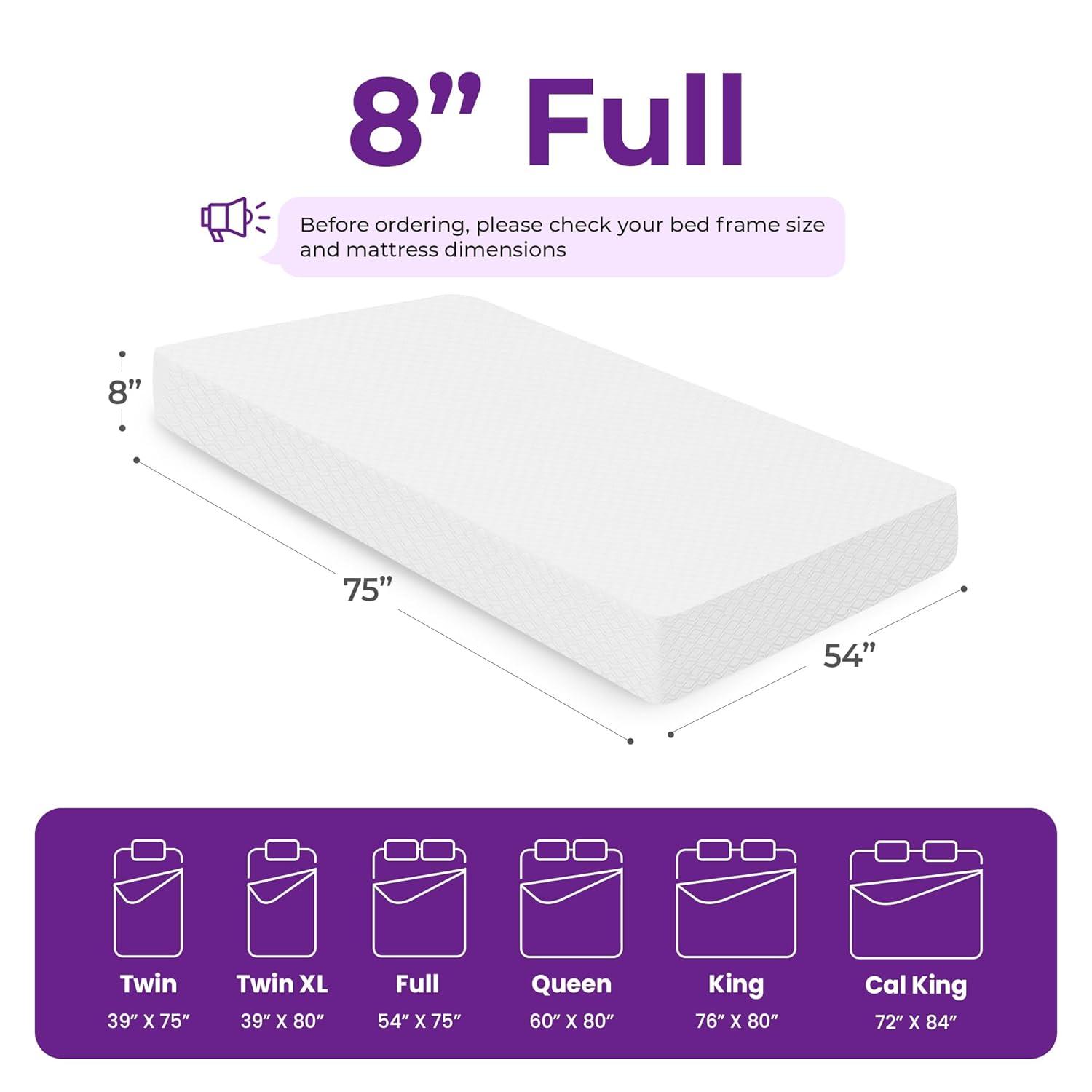 GAESTE 8 Full Size Memory Foam Mattress, Cooling Gel, Medium Firm Support, Pressure Relief, Breathable Cover, Mattress in a Box, Adult and Child