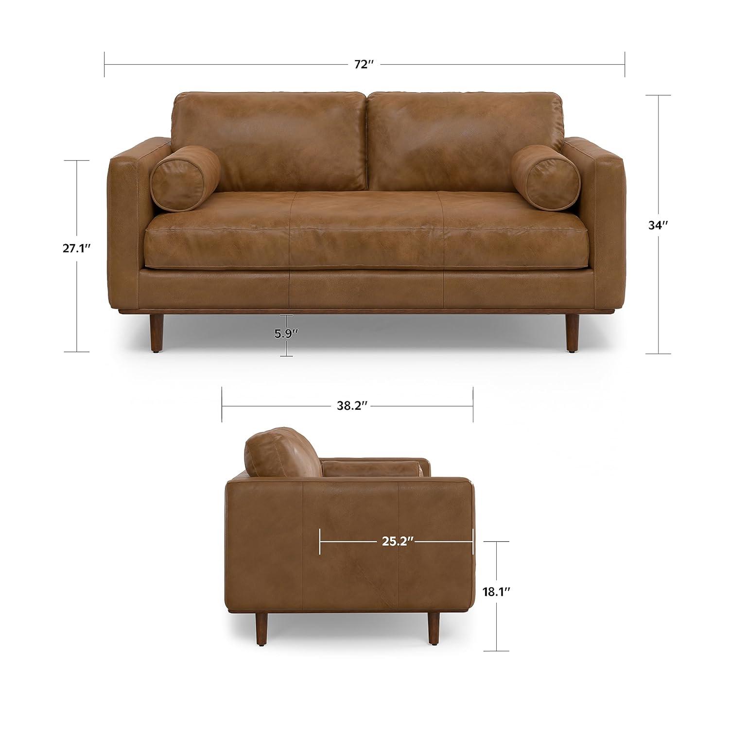 Simpli Home Morrison Genuine Leather Sofa, Mid-Century Modern Couch for Living Room, Handcrafted with Removable Cushions