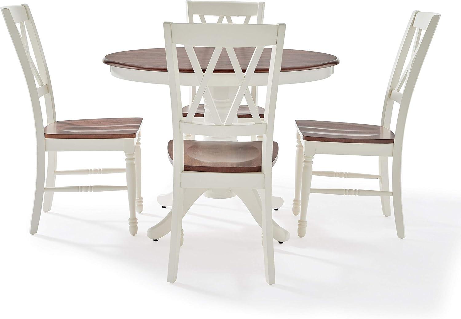 Shelby Distressed White and Brown 5-Piece Round Dining Set