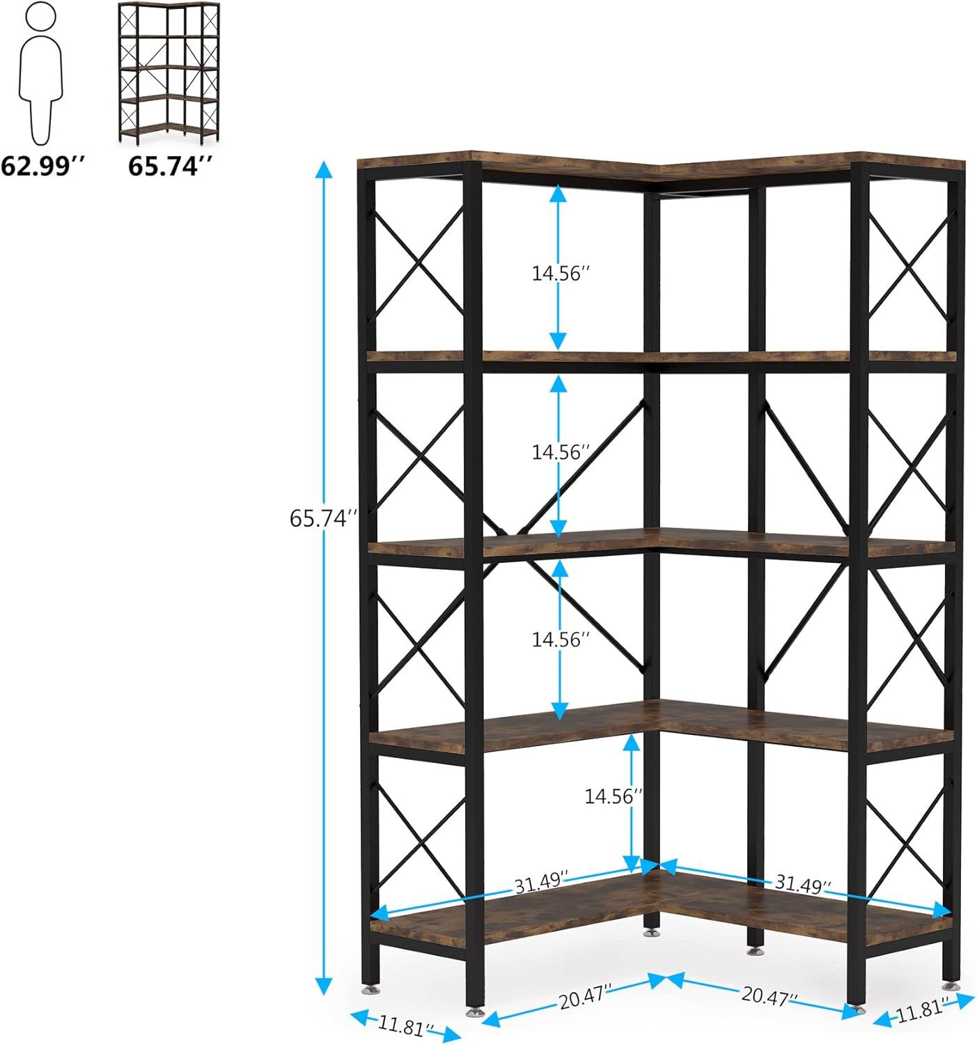 Hommoo 5-Shelf Corner Bookshelf, 65.7" Corner  Bookcase