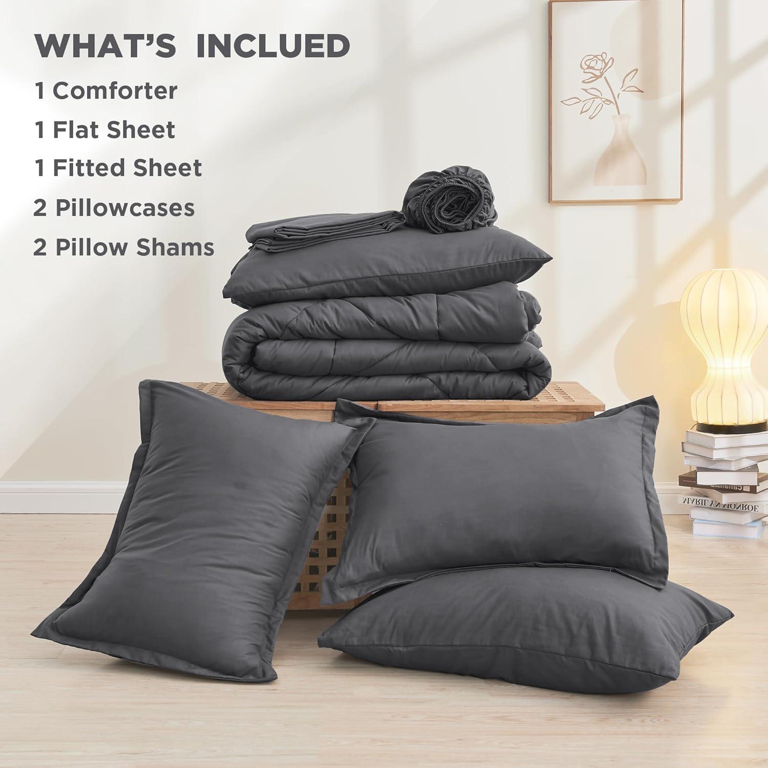 King Dark Grey Microfiber Down Alternative Bed in a Bag Set