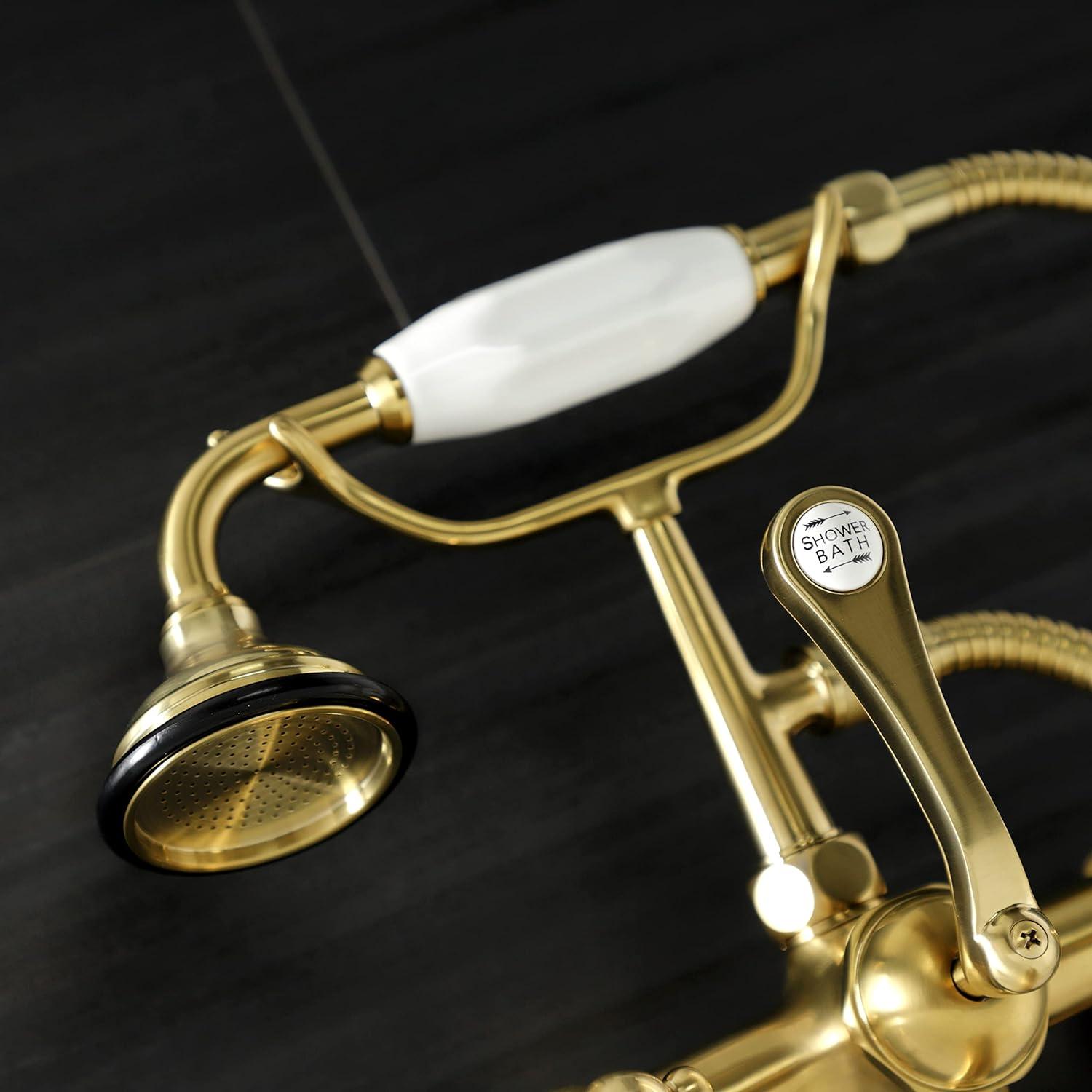 Brushed Brass Wall Mount Clawfoot Tub Faucet with Hand Shower