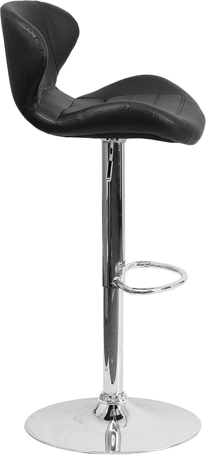 Flash Furniture Francis Contemporary Blue Fabric Adjustable Height Barstool with Curved Back and Chrome Base