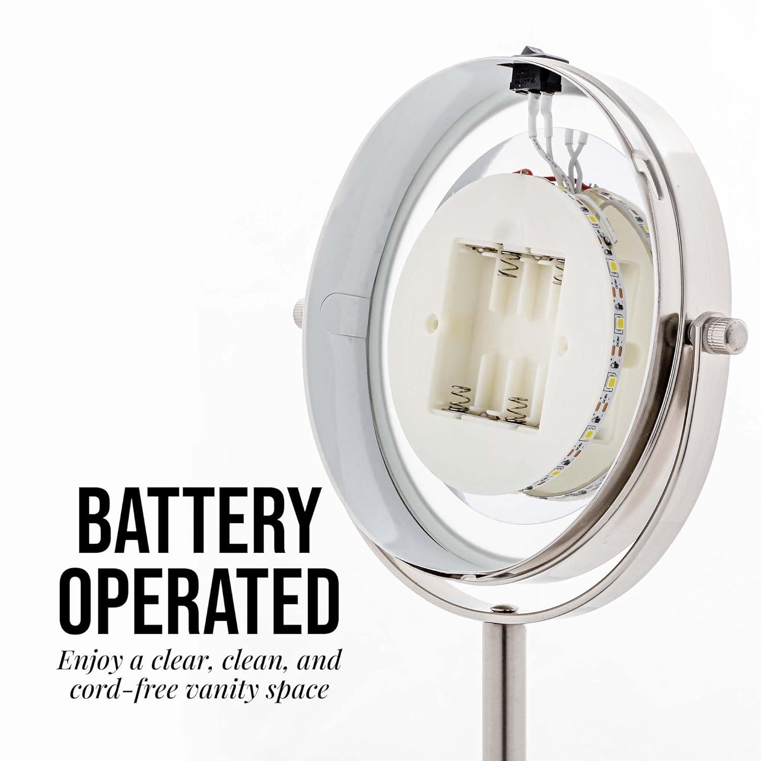 Ovente OVENTE 6" Lighted Makeup Mirror with 1X/7X Magnification, Cordless Tabletop Mount Vanity Round Mirror with 360° Swivel Design and Double Sided Cool Tone LED Ring Light, Nickel Brushed MLT60BR1X7X