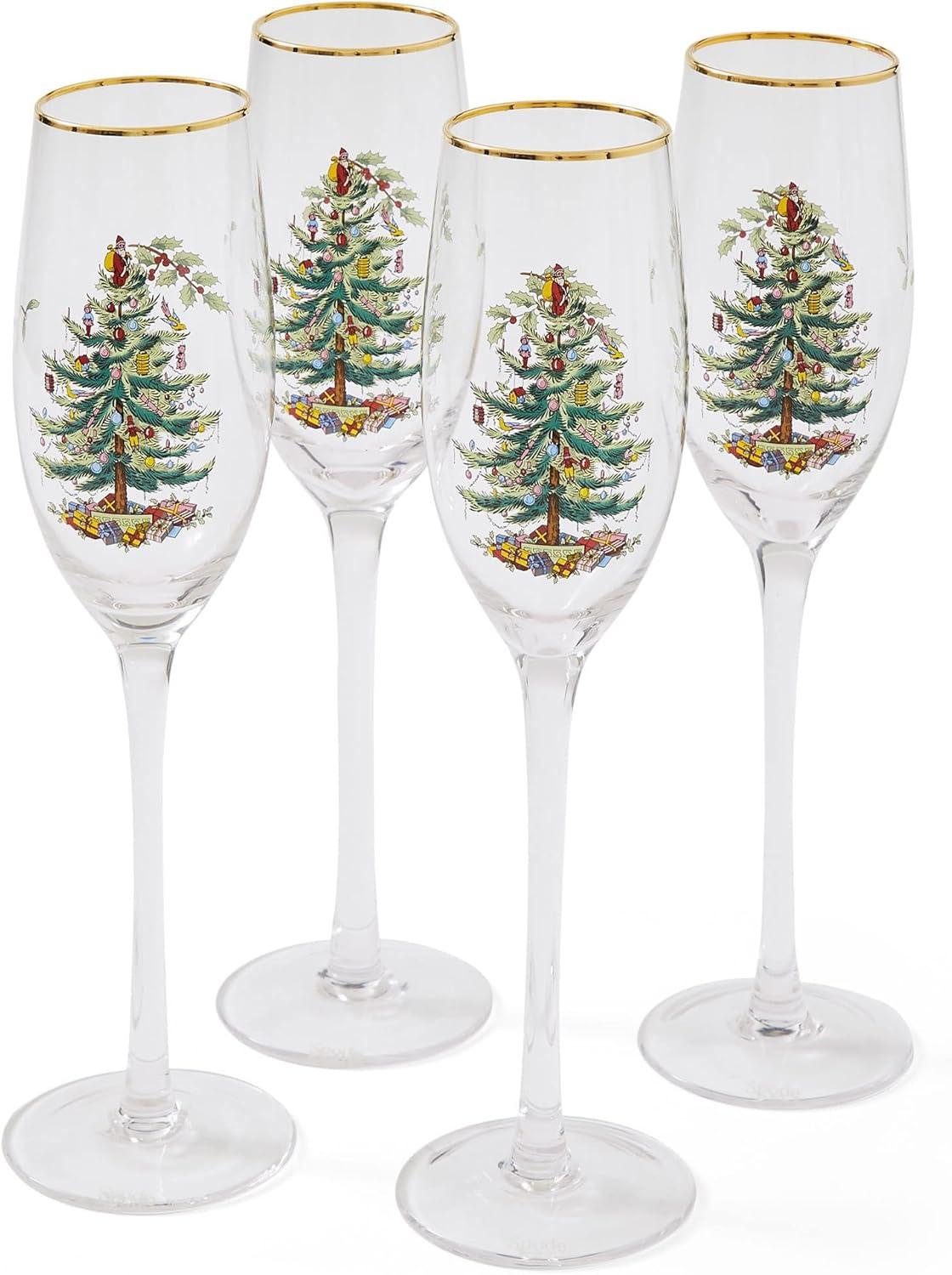 Spode Christmas Tree Champagne Fluted Glasses