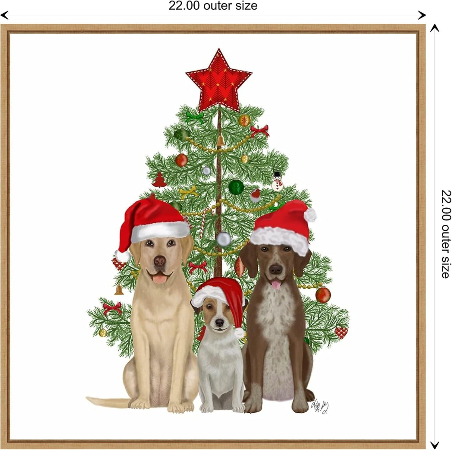 Amanti Art Christmas Dog Trio Tree Framed Canvas Wall Art Print