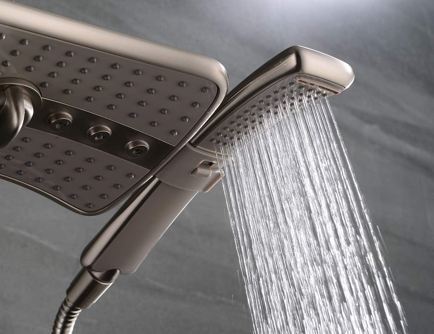 Bright Showers Brushed Nickel Shower Combo - Fixed and Handheld Heads with Grey Faceplates